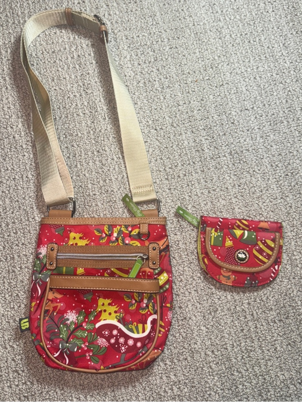 Lily Bloom Red Christmas Crossbody with matching Coin Pouch